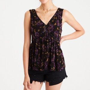American Eagle Black Floral Flowy Tank M NWT